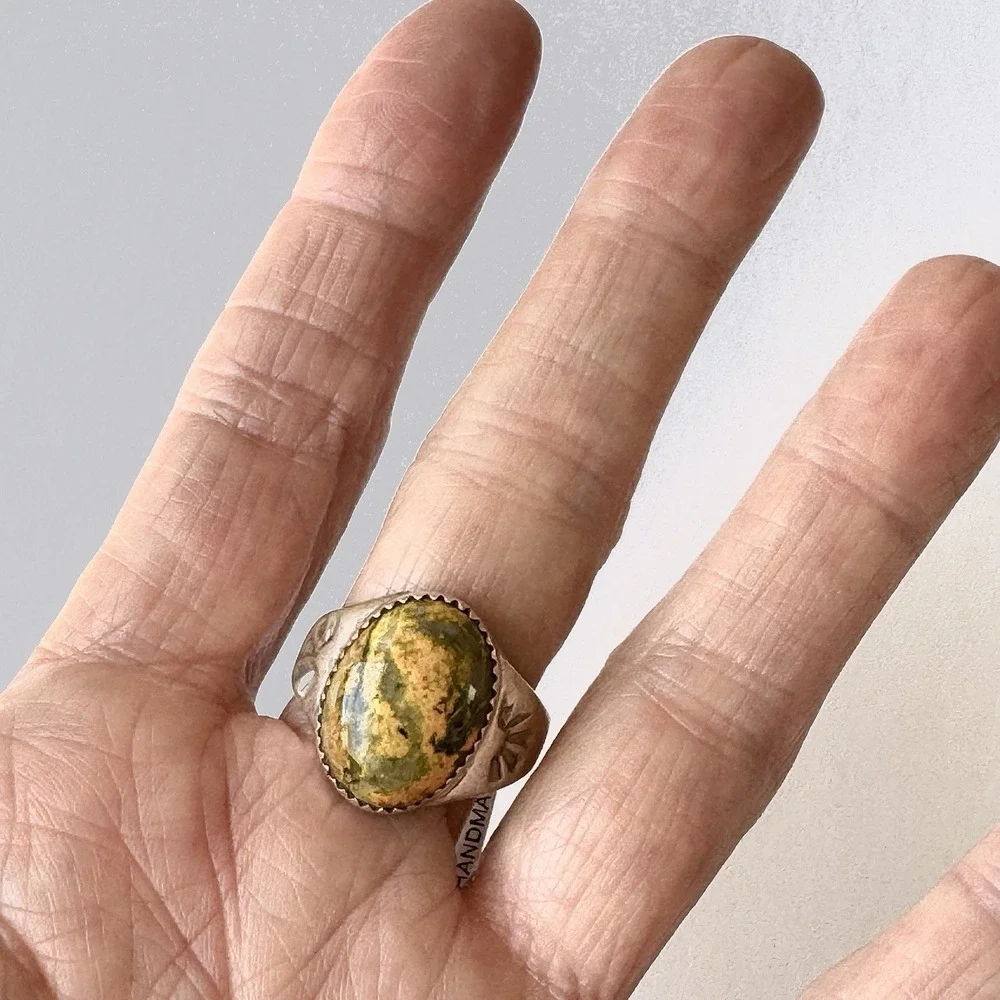 Navajo Bumblebee Jasper Mens Ring Sz 9.5 Annie Lincoln Sterling Handmade Band